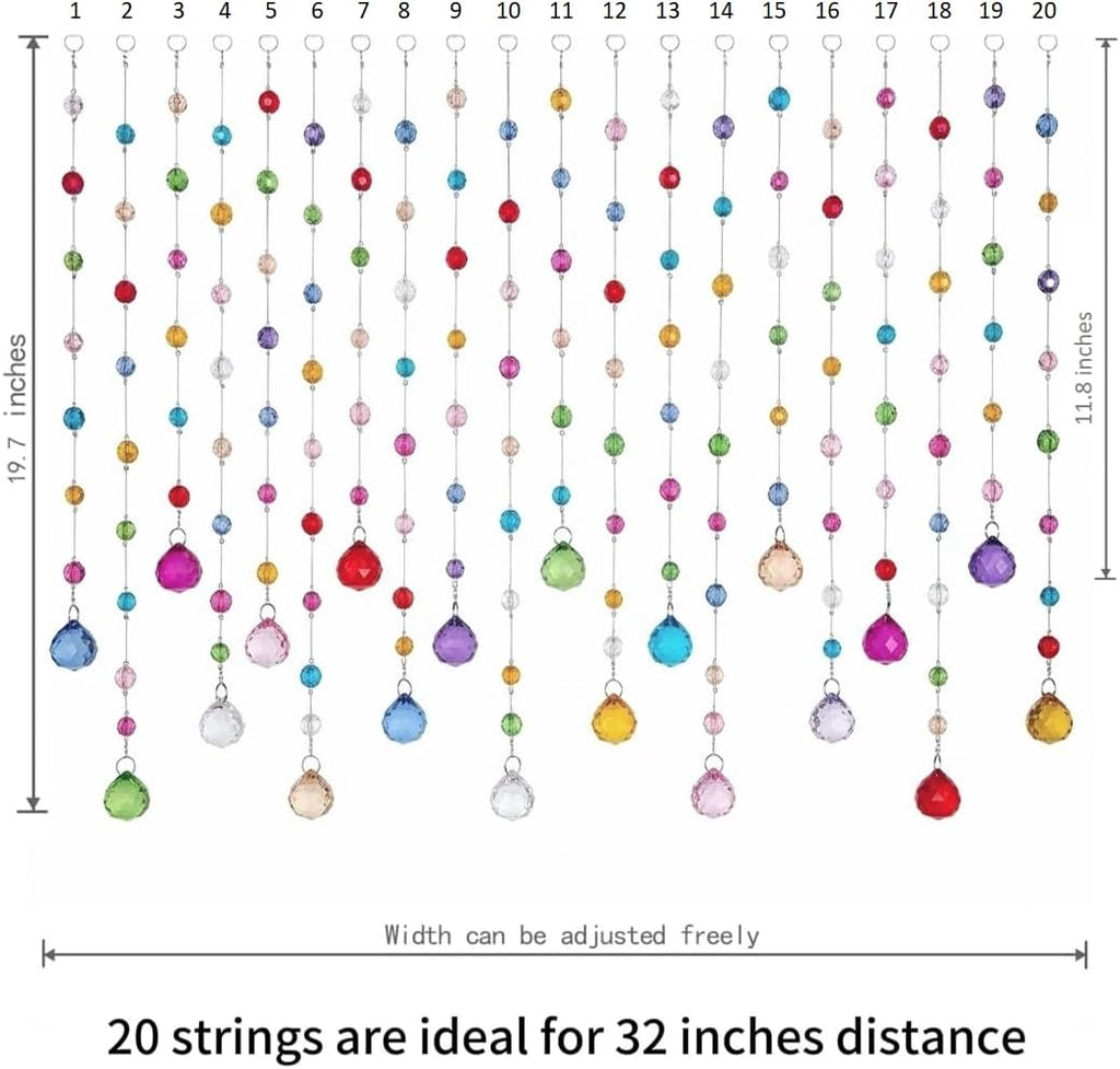Crystal Beaded Curtain, 20 Strands Acrylic Multicolor String Beads for Doorways and Windows, String Room Divider (Classic Rainbow)