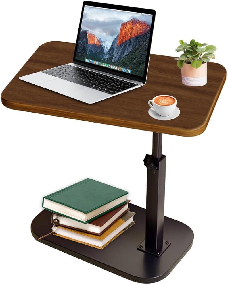 C Shaped End Table Adjustable Height, 360° Swivel C Side Tray, Small Bedside Table, for Couch, Living Room, Bedroom, Corners and Office (Walnut)