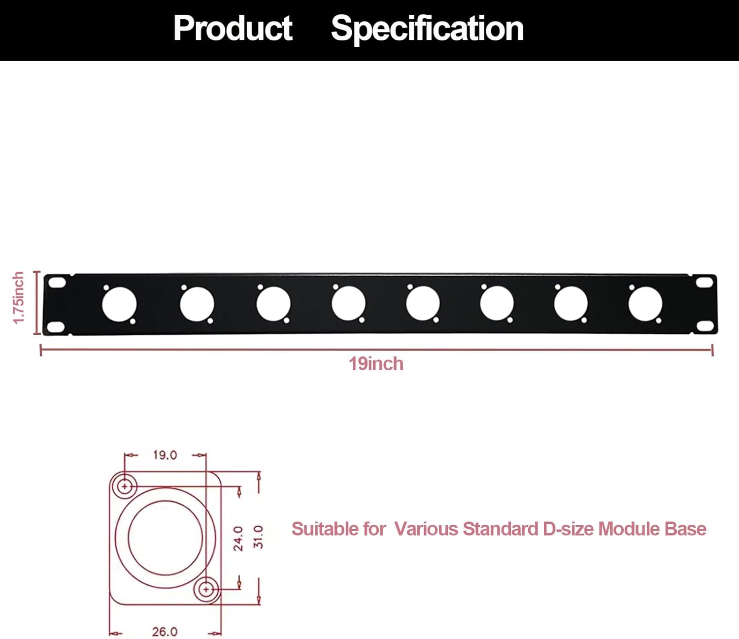 XLR HDMI Audio Rack Mount Panel, 1U D-Series Punched Metal HDMI Rack Mount Connectors for 19" Enclosure Server Computer Equipment Studio (8 Port, 1U)