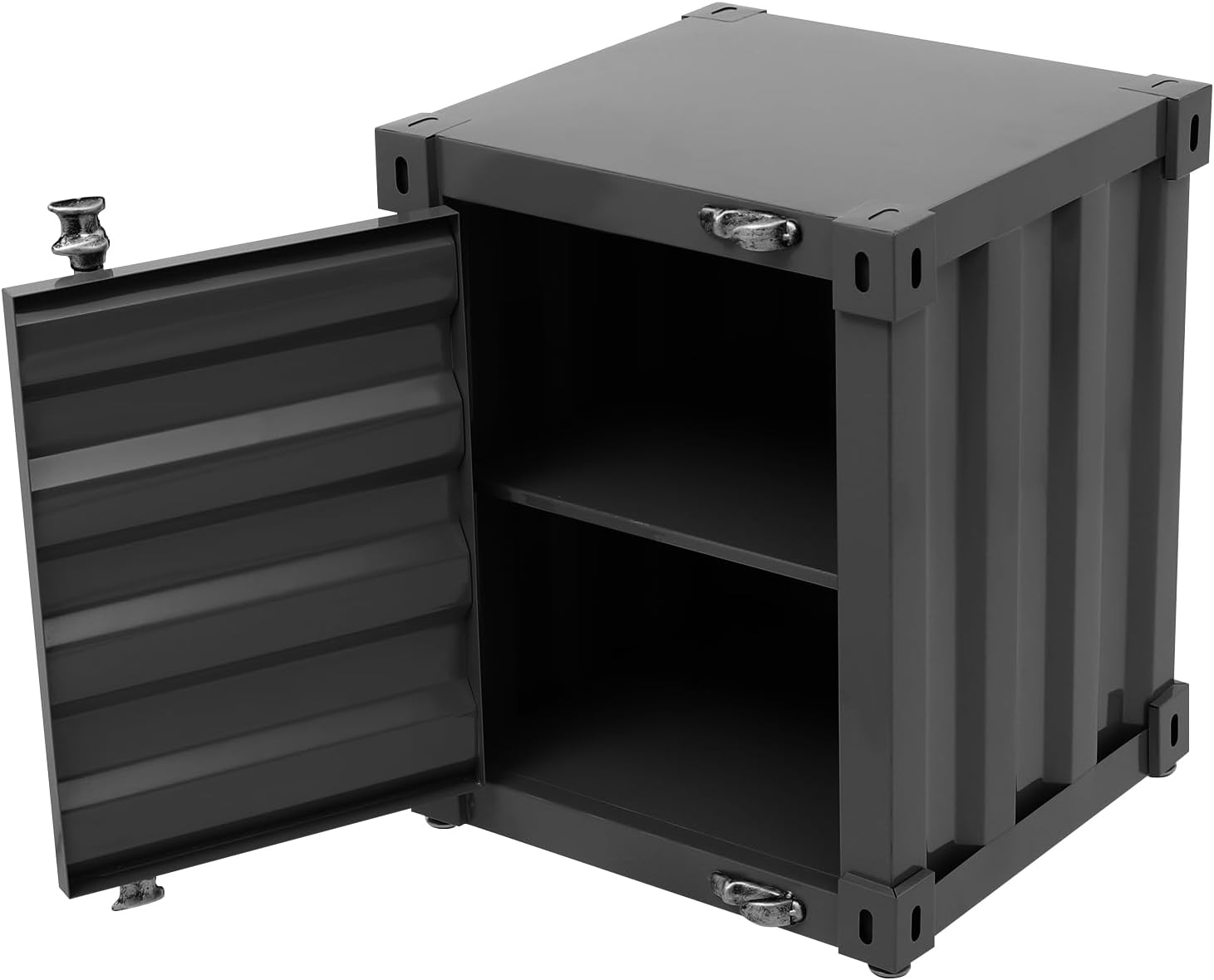 Industrial Style Side Table, Multifunctional Container Cabinet Style Side Table, Up to 22.05lbs, Practical Iron Bedside Tables for Bedroom Living Room Office (Black)