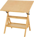 VISWIN Wood Drafting Table for Adults, Drawing Table with Adjustable Angle & 2-Tier Storage Racks for Art Studio, Solid Pine Wood Artist Desk for Drawing, Drafting, Writing, Reading, Sketching