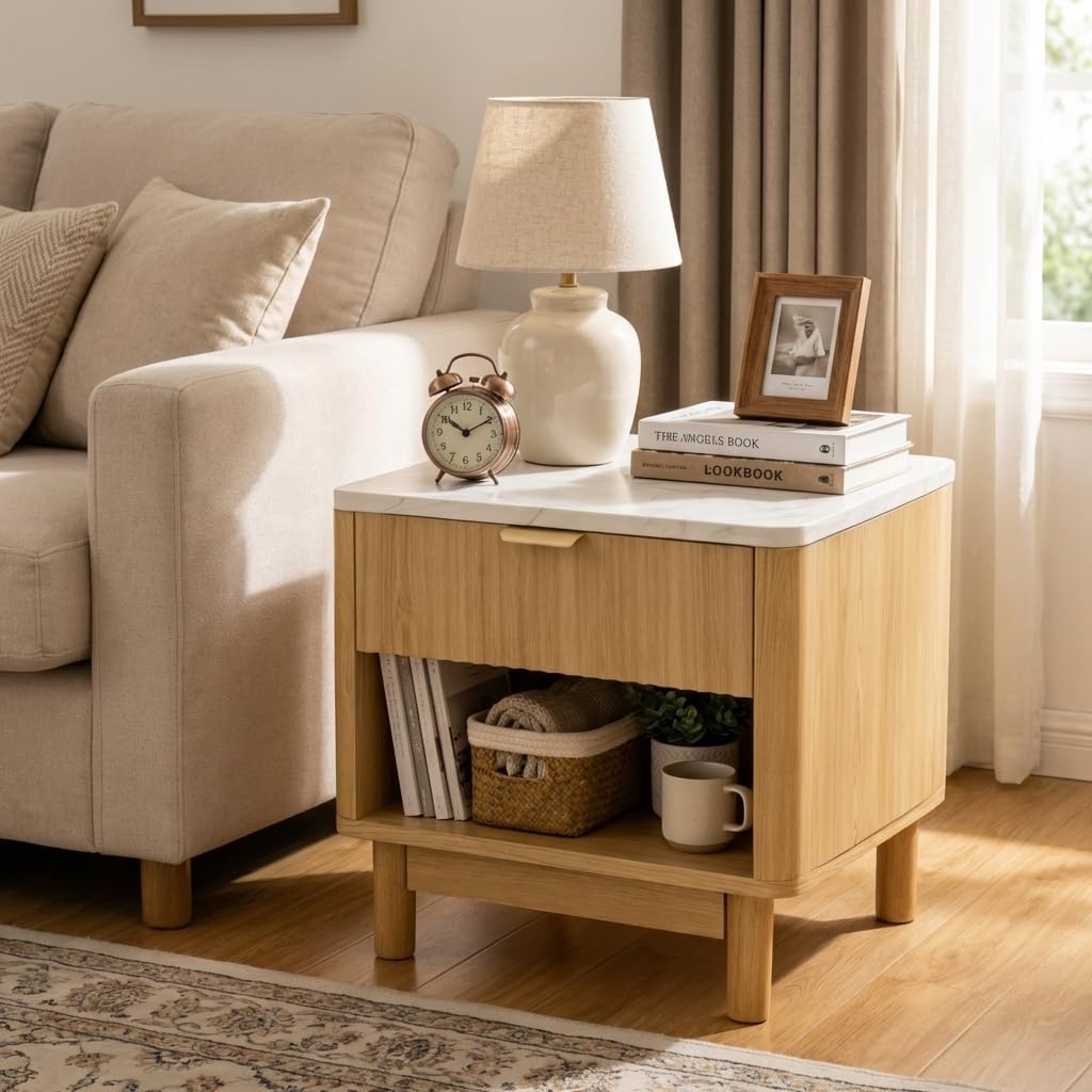 Pamapic Oak Storage Cabinet, Fluted Pantry Cabinet for Living Room