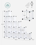 SONGMICS Cube Storage Organizer, Set of 16 Plastic Cubes, Book Shelf, Closet Organizers and Storage, Room Organization, Bedroom Living Room, 12.2 x 48.4 x 48.4 Inches, White ULPC44L