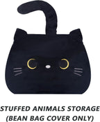 Stuffed Animal Storage Bean Bag Chair Cover for Kids Black Cat Beanbag Chair for Girls Large Size Toy Organizer Cover Only Without Filling