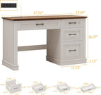 Halitaa Farmhouse 47" Executive Desk, Computer Desk with Drawers and File Drawer, Workstation Computer Desk with Charging Station for Home Office,Study.Unique White