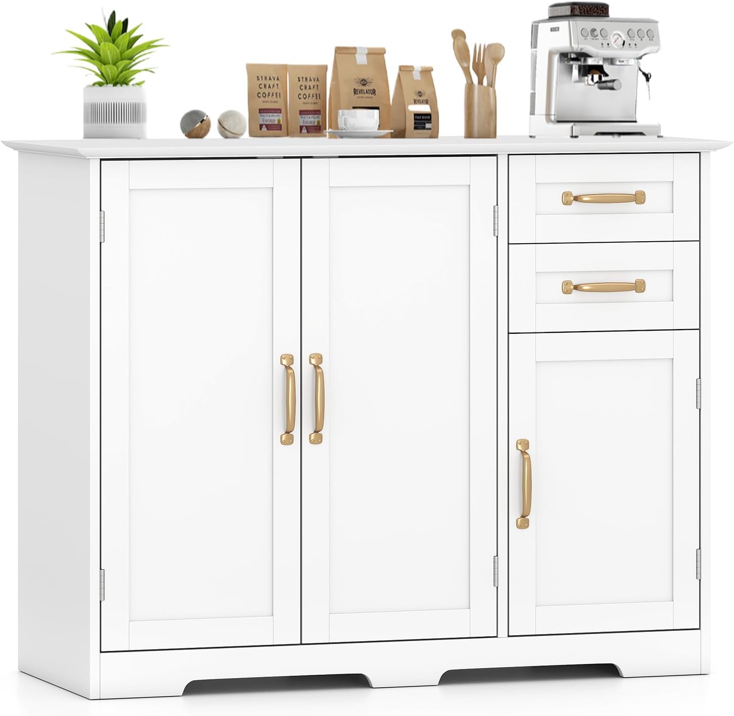 Kitchen Buffet Cabinet, Modern Sideboard with Drawers & Adjustable Shelves, Wooden Credenzas for Living Room, 40" Console Cabinet for Dining Room, Coffee Bar, Entryway (White)