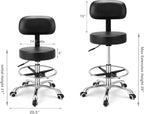 Kaleurrier Rolling Stoools with Back Rest, Swivel Adjustable Heavy Duty Stool Chair for Salon Kitchen Counter Lab Garage Dentist Office Drafting Standing Desk - with Wheels(Black with Footrest)