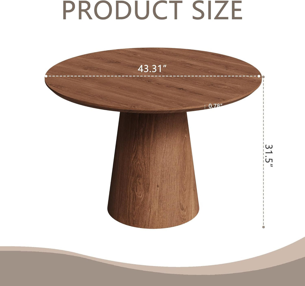 43" Wood Round Dining Table for 2 4 5, Modern Farmhouse Rustic Circle Kitchen Table with Minimalist Circular Pedestal for Dining Room Kitchen, Dinner Living Room, Restaurant Walnut New