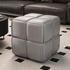 Timati PU Leather Ottoman and Foot Rest, Square Makeup Stool with Solid Wood Frame, Modern Cube Design Padded Sofa Seat Foot Rest Stool for Sofa, Living Room, Bedroom, Dining Room, Balcony (Gray)