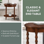 Pemberly Row Oval End Table with Shelf, 20.5 x 15.25 x 24.25 in, Solid Wood Legs, Espresso Veneer Finish, Bottom Shelf Storage, Classic Accent Table for Living Room or Bedroom Use