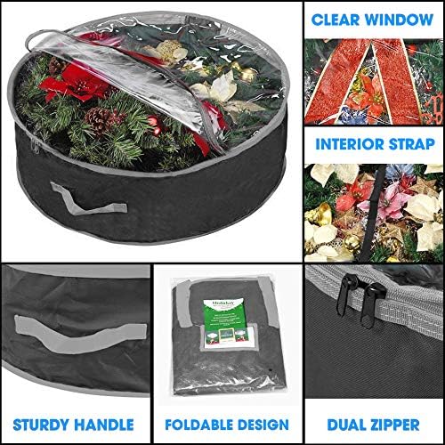 Christmas Wreath Storage Bag 48" with Clear Window | Extra Large Garland Xmas Wreath Container | Durable 600D Oxford Material | XL Huge 48” Holiday Wreath Bags Box (Black)