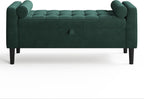 46.5" Storage Ottoman Bench,Entryway Shoe Bench,Upholstered End-of-Bed Storage Chest,Footrest Seat,Storage Stool with Rolled Armrests & Wood Legs for Hallway,Bedroom, Living Room & Cloakroom (Green)
