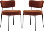 Boucle Dining Chairs Set of 2, Brown Mid Century Modern Kitchen Dining Room Chairs with Curved Backrest and Metal Frame, Round Upholstered Dining Chairs for Kitchen, Living Room