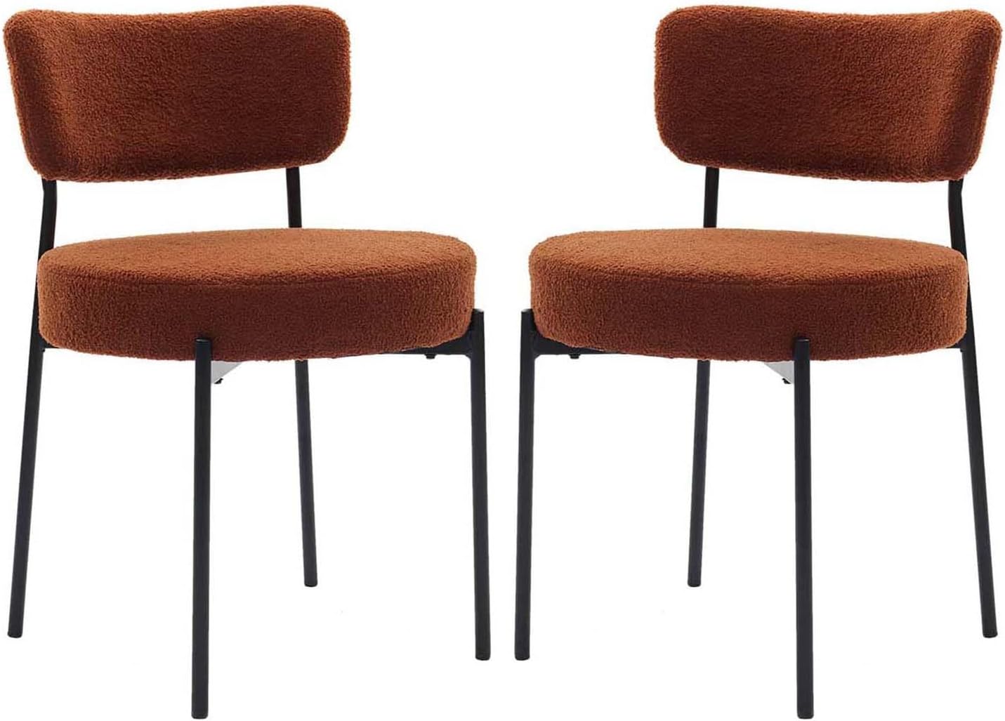Boucle Dining Chairs Set of 2, Brown Mid Century Modern Kitchen Dining Room Chairs with Curved Backrest and Metal Frame, Round Upholstered Dining Chairs for Kitchen, Living Room