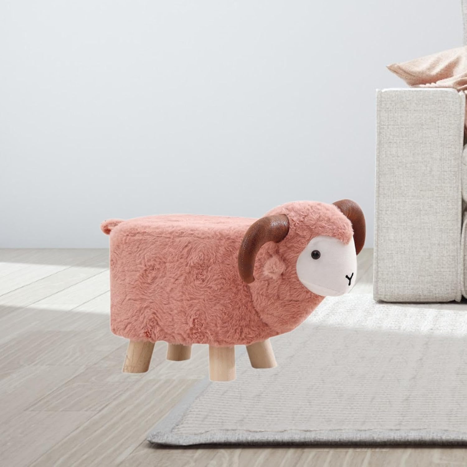 Animal Footstool Footrest Ottoman Home Decor Kids Stool for Outdoor Guest Rooms Indoor, Pink