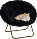 HealSmart Saucer Chair, Comfy Faux Fur Chair for Bedroom, Saucer Chairs for Adults, Teens, Round Shaped Moon Chair with Foldable Metal Frame, Black