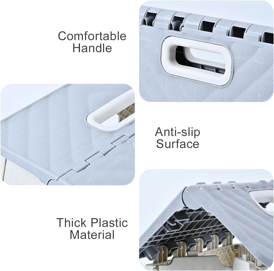 Folding Step Stool for Adults, Collapsible Plastic Stool, 2 Pack, Grey | Compact Foldable Design for Easy Storage,Textured Top Surface for Steady Footing, 2-Pack Set for Everyday Household Use
