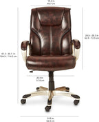Amazon Basics Executive High Back Office Chair, Adjustable Height, Tilt, Swivel, Padded Armrests, Brown/Gold