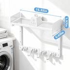 HUFAND Broom Holder Wall Mount, 15" Large Mop and Broom Organizer Wall Hanging with Top Storage Shelf, Heavy Duty Iron Utility Rack for Laundry Room, Garage, Kitchen, Garden - White