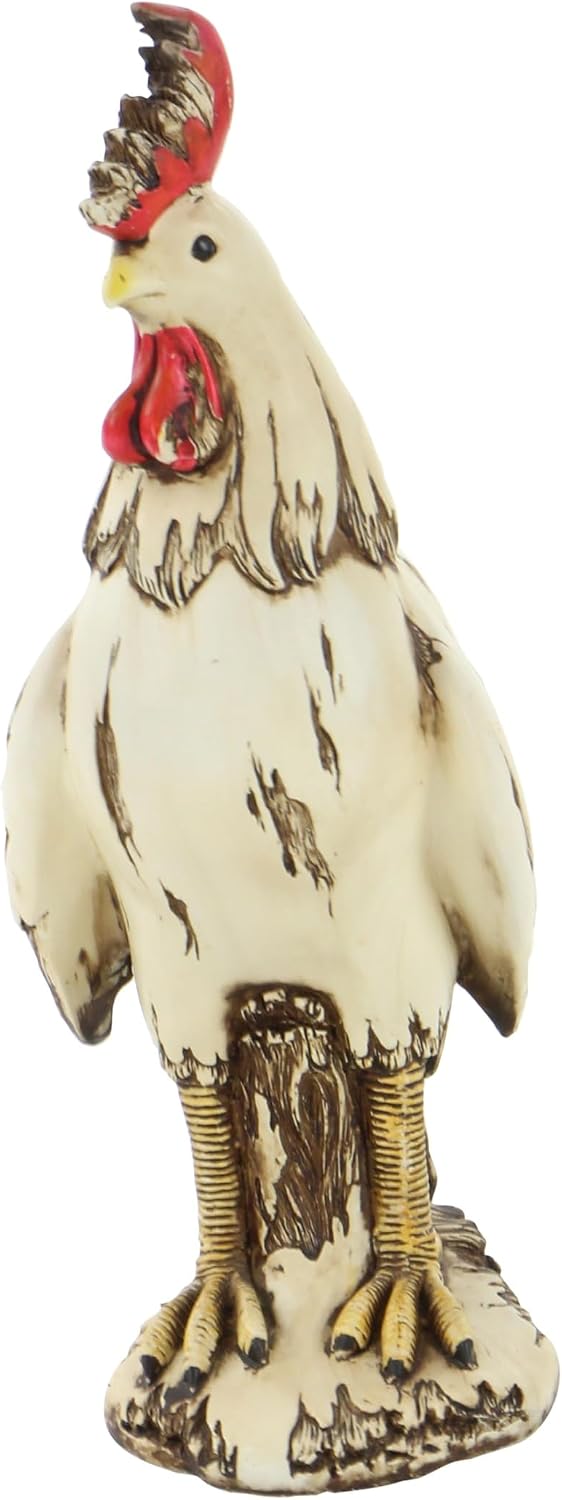 Deco 79 Polystone Rooster Decorative Garden Sculpture Indoor Outdoor Garden Statue, Outdoor Sculpture 10" x 6" x 15", White