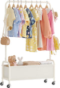 Kids Clothing Rack with Storage Box, Kids Dress Up Storage for Coats, Small Garment Rack for Hanging Clothes, Dress Up Holder with Wheels