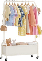 Kids Clothing Rack with Storage Box, Kids Dress Up Storage for Coats, Small Garment Rack for Hanging Clothes, Dress Up Holder with Wheels