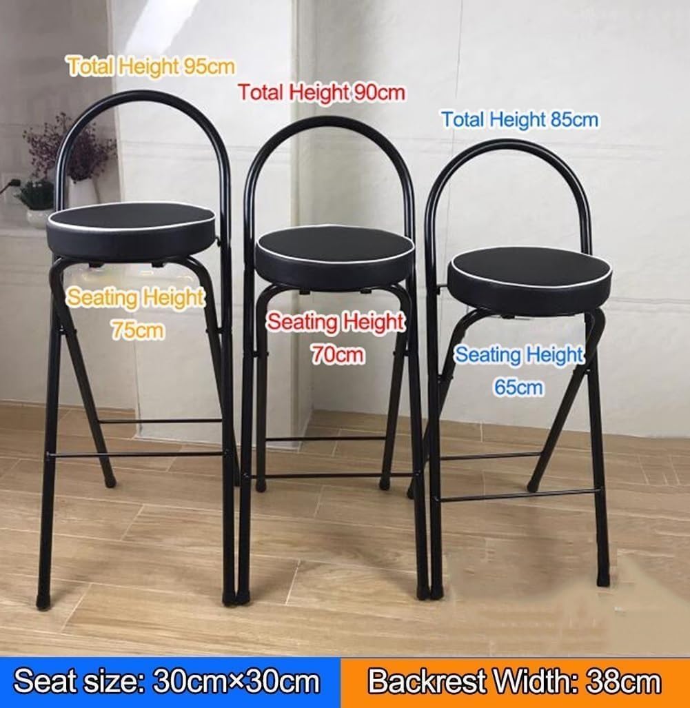 Foldable High Chair with Back Support & Footrest Round Padded Seat for Home Kitchen Office(Black,65cm/26inch)