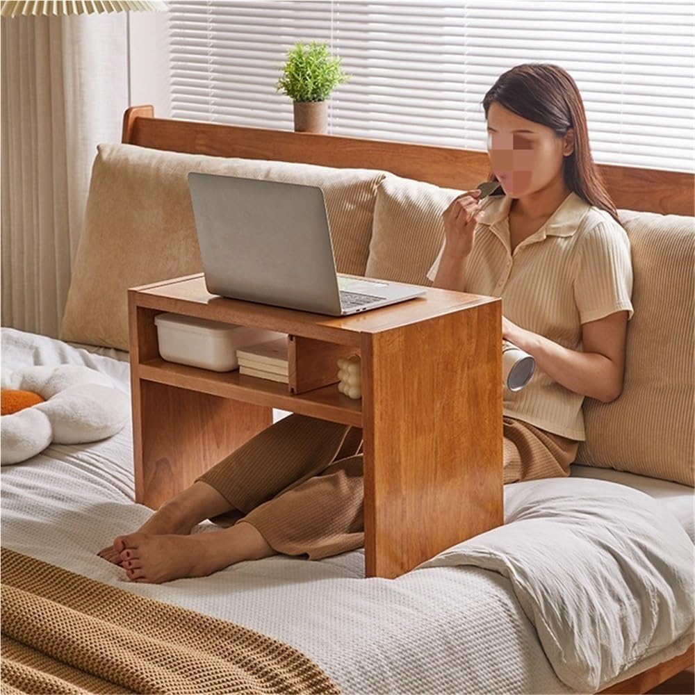 Modern 2-Tier C-Shaped Sofa End Table Small Wooden Side Table Coffee Table for Living Room Small Space & Office Lightweight(Natural)