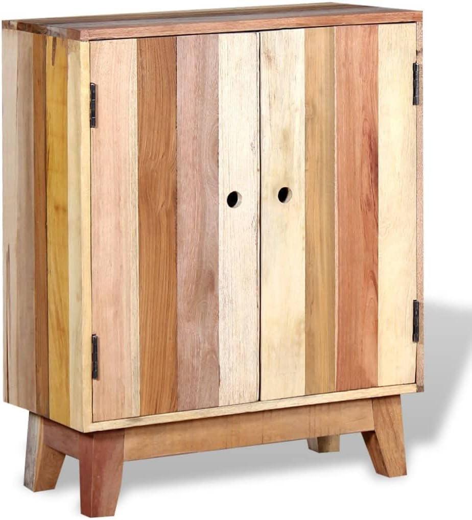 Solid Reclaimed Wood Sideboard, 2-Door Retro Buffet Cabinet, Rustic Accent Storage Credenza for Living Room and Dining Room, 11.8 x 23.6 x 29.9 Inches, Beige