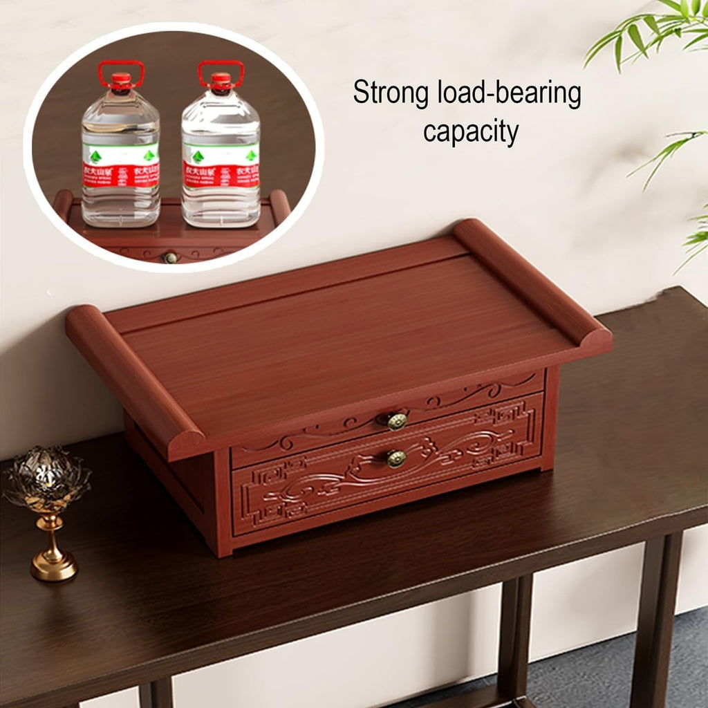 Personal Shrine Desk, Solid Bamboo Buddha Altar Cabinet with Storage, Prayer Meditation Table for Living Room, Bedroom, Office(15.7 * 11.8 * 7.5in)