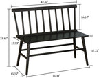 WISUCART Dining Bench for Kitchen & Dining Room – Bamboo Wood Bench with Spindle Back & Armrests, Farmhouse Entryway Bench, Indoor Bedroom Bench, Versatile Entry Bench & Outdoor Bench Seating（Black）