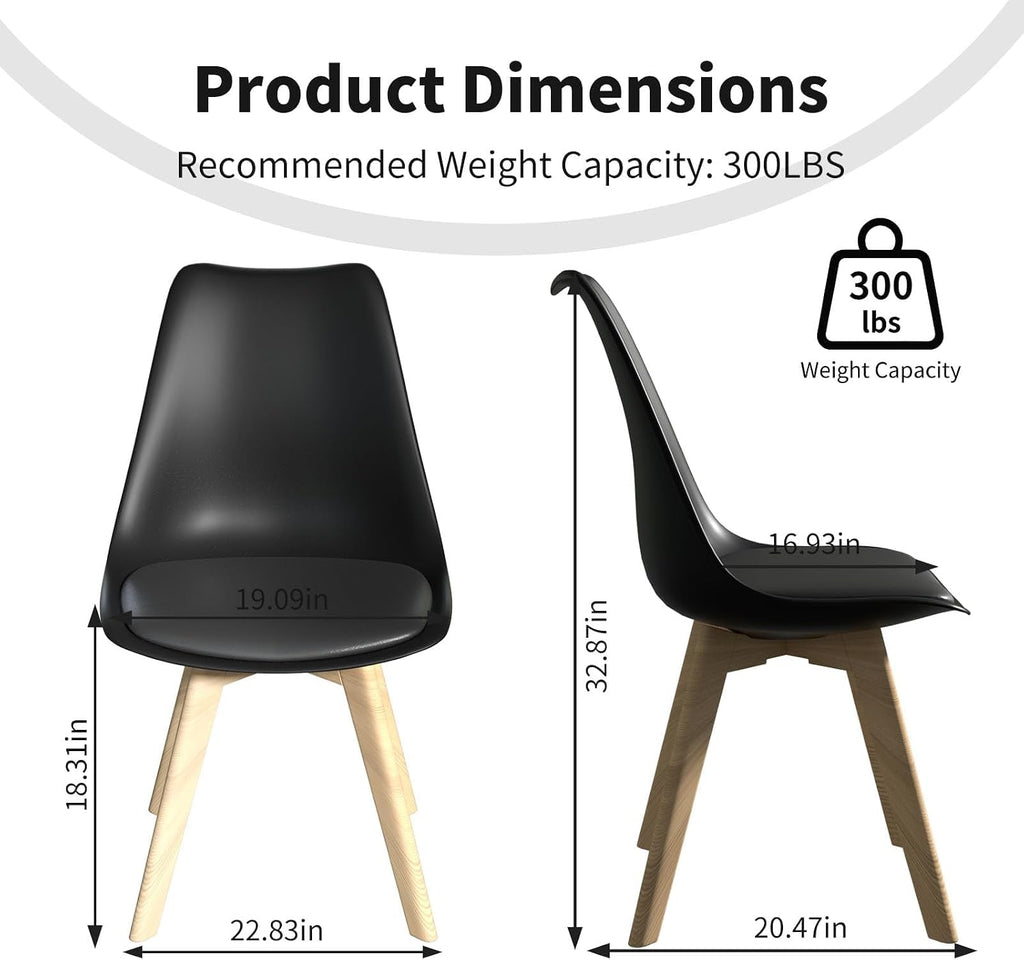 Dining Chairs Set of 8, Mid-Century Kitchen & Dining Room Chairs with Wood Legs and Cushion, Leather Dining Chairs Set for Living Room, Kitchen, Black 8 Pack