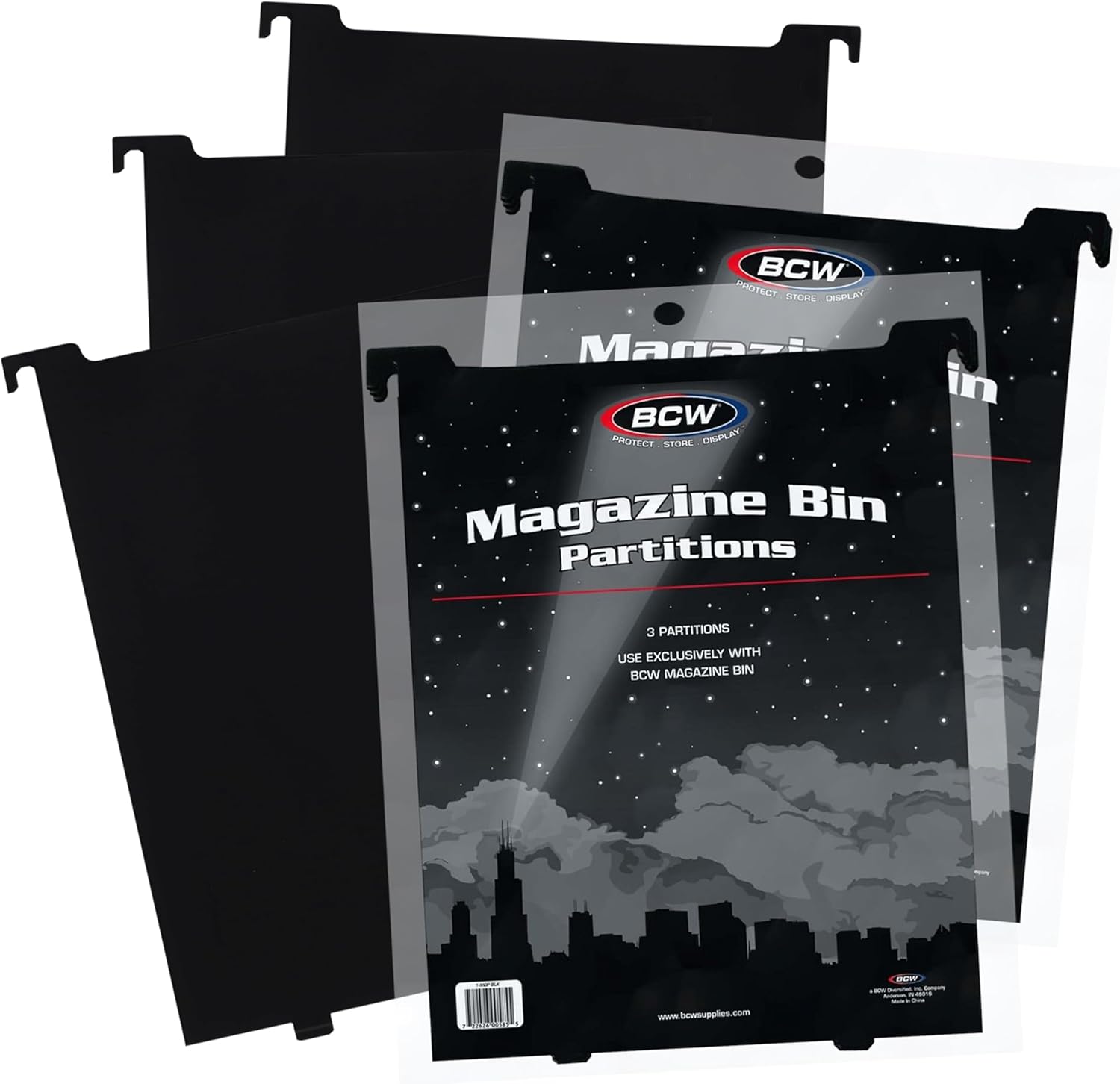 BCW Magazine & Document Bin Partitions - 6 Pack | Smooth Black Plastic Finish, Works With Adhesive Labels | Magazine Dividers Fit Magazine & Document Bin | Magazine Storage Accessories
