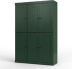 Palace Imports Solid Wood Kitchen Pantry Cabinet 71.5" Tall, 48.5" Wide – Storage Cabinet w/ 6 Shaker Doors, 2 Drawers & 8 Adjustable Shelves – Green, Renewable Eco-Friendly 100% Wood, Made in Brazil
