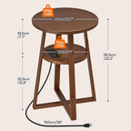 HOOBRO Round Side Table with Charging Station, Round Accent End Table with Bamboo Legs for Living Room, Bedroom, Brown, BR101UBZ01