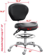 Grace&Grace Drafting Chair Adjustable Tall Shop Stool, Rolling Stool with Back Support for Studio, Classroom, Lab, Counter, Medical (Black)
