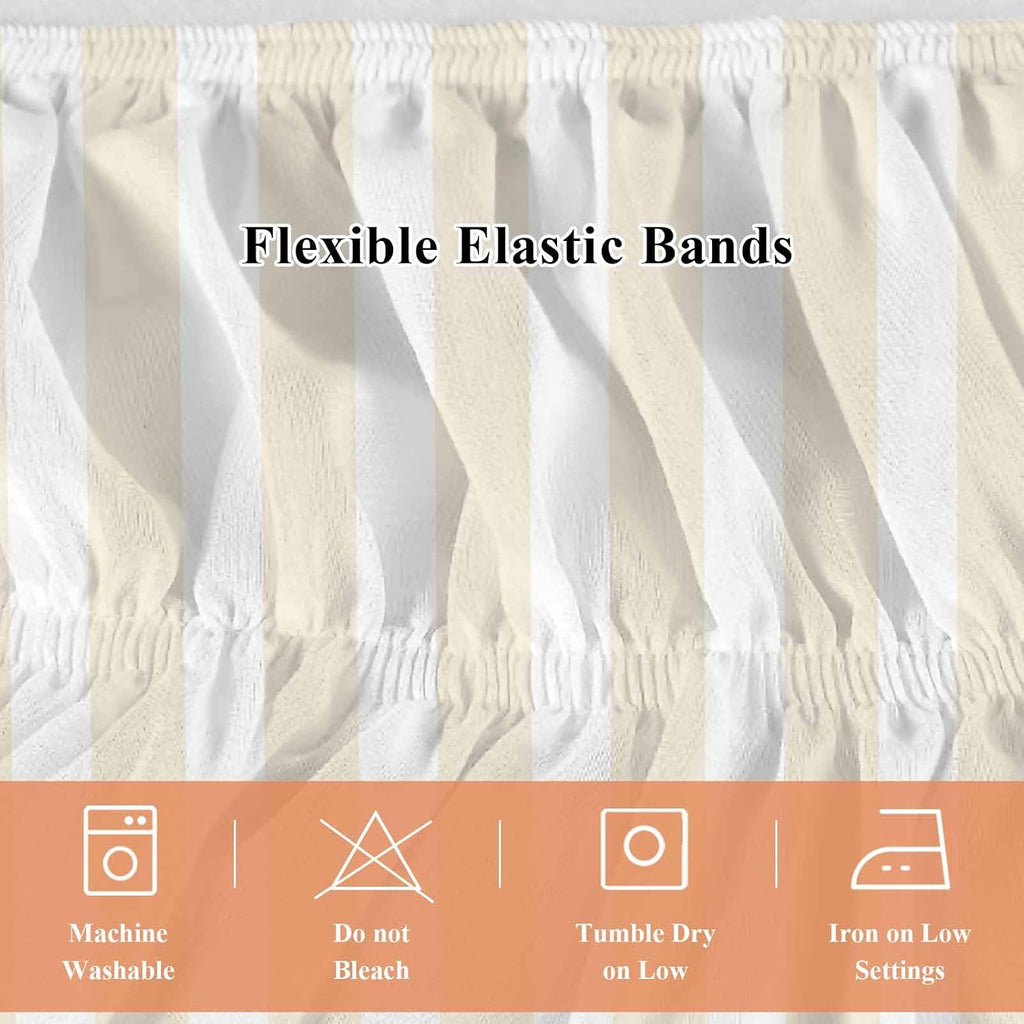 Cream Striped Bed Skirt King Size Bed Skirting 16 Inch Drop Adjustable Elastic Dust Ruffles Wrap Around Bedskirt Pleated Modern Farmhouse Cream White Stripes Bedding Frame Cover for King Size Dorm