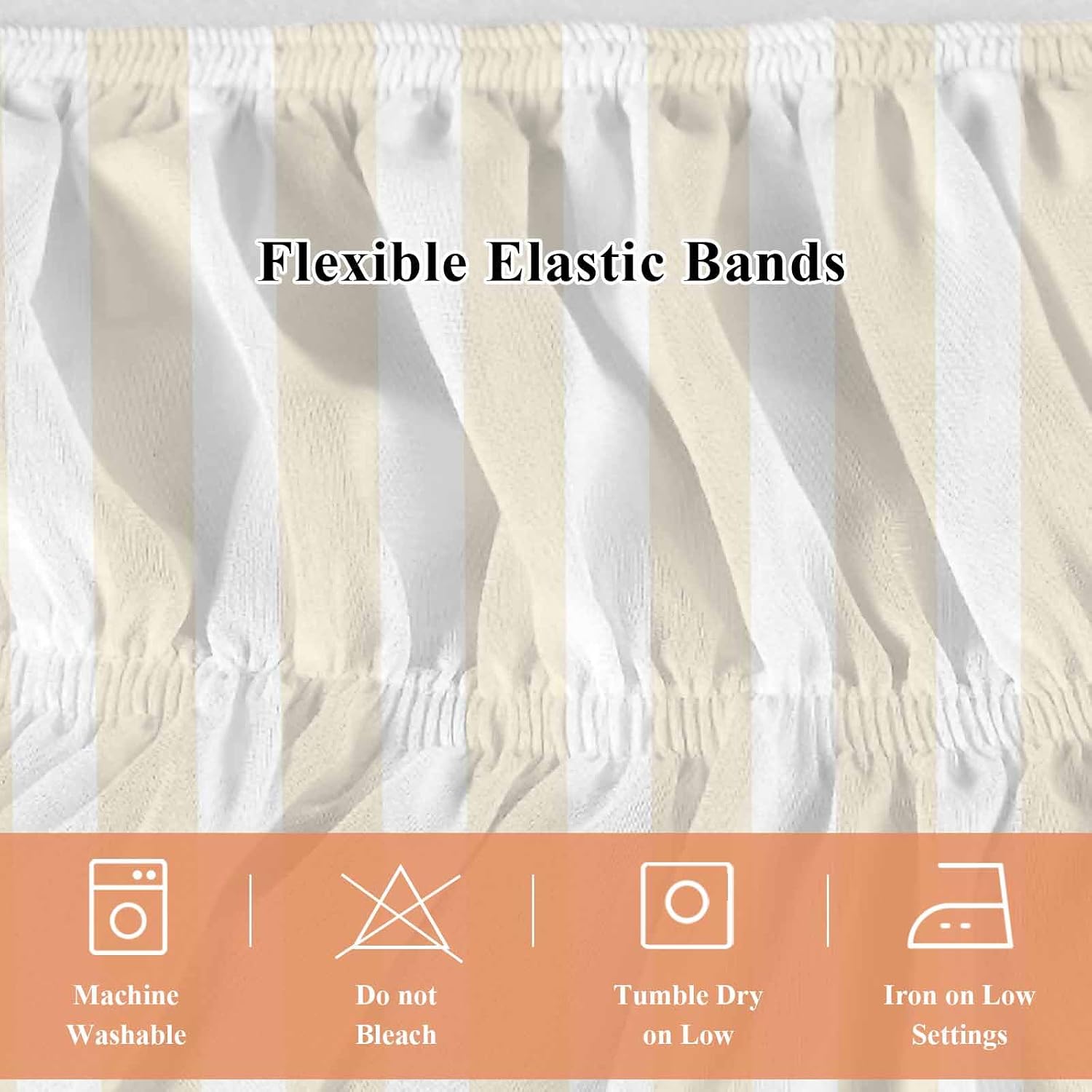 Cream Striped Bed Skirt King Size Bed Skirting 16 Inch Drop Adjustable Elastic Dust Ruffles Wrap Around Bedskirt Pleated Modern Farmhouse Cream White Stripes Bedding Frame Cover for King Size Dorm