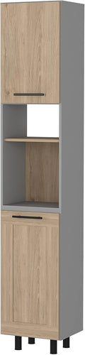 2-Door 2-Shelf Kitchen Pantry Light Pine and Gray,Buffet Kitchen Sideboard,for Kitchen,Dining Room,13.58 * 15.75 * 82.05
