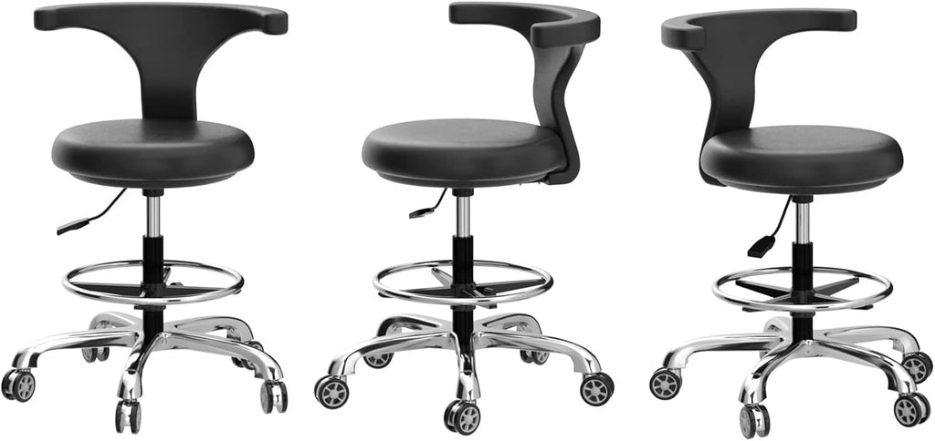 Rolling Stool Task Chair Drafting Adjustable with Wheels and Backrest Heavy Duty for Office Kitchen Medical Dentist Shop Lab and Home(with Footrest)