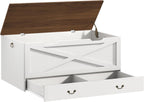 RALGEND Toy Chest, 39.4" Storage Chest with Drawer and Pull Handles, Wooden Storage Bench with Lift Top, Storage Trunk for Living Room, Bedroom, Entrance, White and Walnut