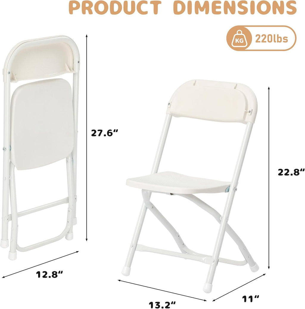 4 Pack Kids White Plastic Folding Chair with Metal Frame for Toddler&Children, Lightweight and Stackable Foldable Seats for Indoor, Outdoor, Classrooms, Desks, Parties, Events