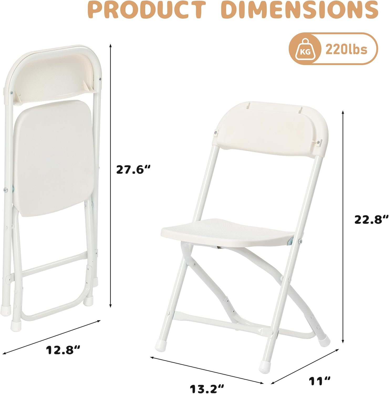 4 Pack Kids White Plastic Folding Chair with Metal Frame for Toddler&Children, Lightweight and Stackable Foldable Seats for Indoor, Outdoor, Classrooms, Desks, Parties, Events