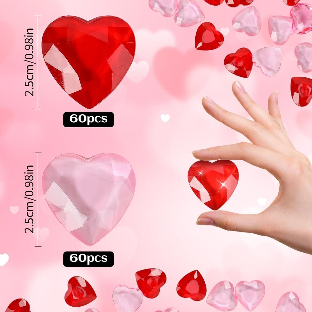 Valentines Day Acrylic Heart 120 Pcs Red and Pink Hearts Shaped Gems Crystals for Table Decoration, Valentine Hearts Vase Filler for DIY Crafts, Valentine's Day Wedding Table Scatter Decoration
