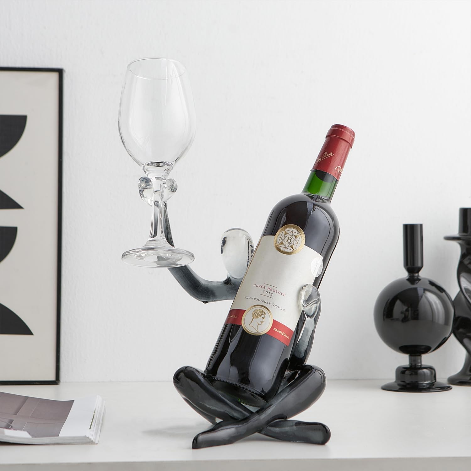 Thinker Statue Wine Rack, Transparent Gray Modern Rack for Kitchen Table Decor, Single Wine Bottle Holder Countertop for Bar, Small Bottle Holder Rack