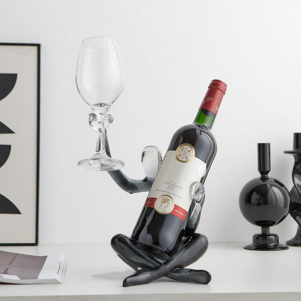 Thinker Statue Wine Rack, Transparent Gray Modern Rack for Kitchen Table Decor, Single Wine Bottle Holder Countertop for Bar, Small Bottle Holder Rack