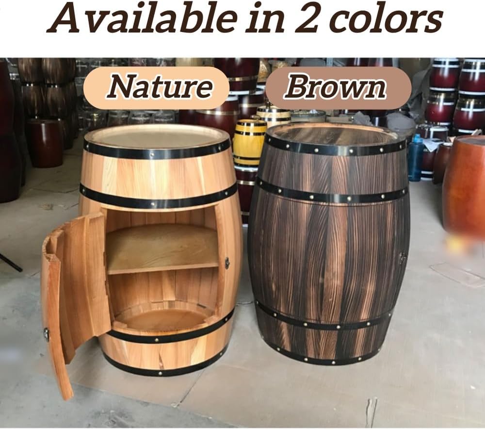2-Tier Whiskey Barrel Table with Buckle, Solid Wood Barrel Side Table, Wine Barrel Decor for Bar, Home(Brown,21.7in)