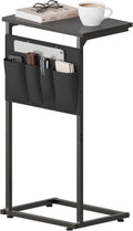 C-Shaped End Table, 28" H Side Table for Couch, Sliding Tray Desk Under Sofa with Storage Bag for Living Room, Bedroom, Office, Black