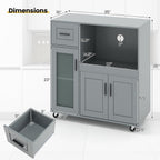 GOFLAME Rolling Kitchen Island Cart on Wheels, Mobile Kitchen Cart with Drawer, Open Shelf and Glass Door Cabinet, Microwave Stand Cart, Portable Kitchen Island for Kitchen, Dining Room, Grey