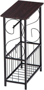 Stylish Bathroom Side Table with Tissue Holder and Magazine Rack – Modern Metal Frame with Faux Wood Top for Small Spaces